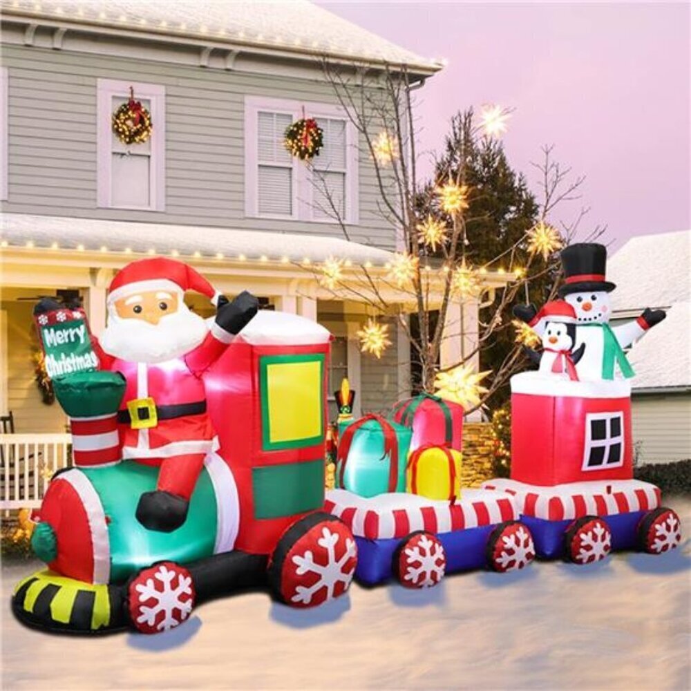 8 FT Christmas Inflatable Train with Santa Claus, Snowman, Penguin, Gift